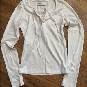 Hollister White Long Sleeve Tie Front Blouse with Sailor Collar